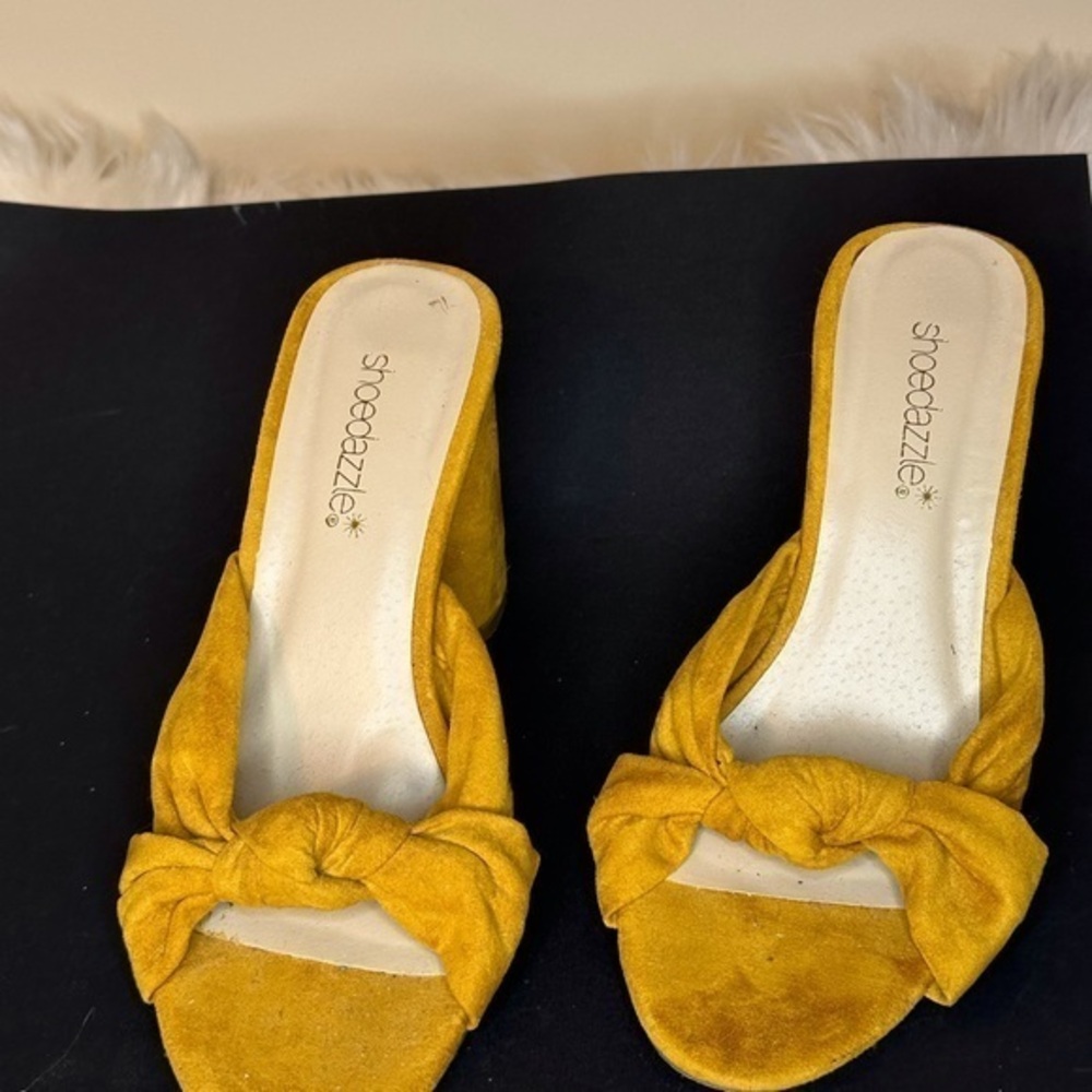 Shoe Dazzle Yellow Suede Mules